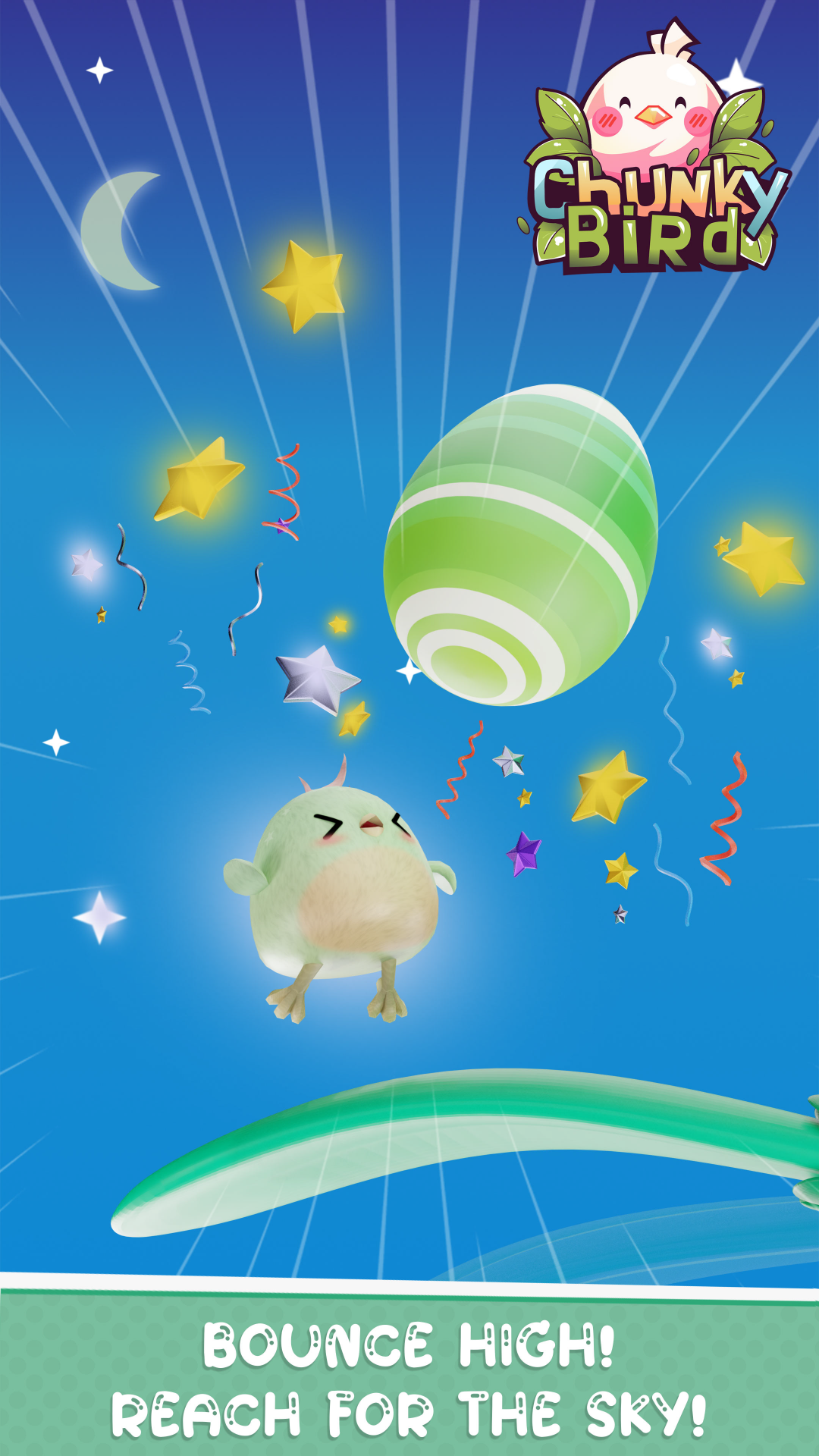 A screenshot of Chunky Bird, showing the character with the background of a vibrant starry night sky.